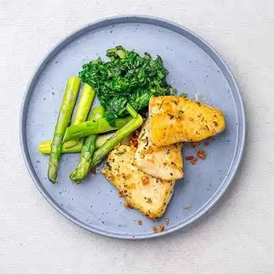 Garlic Butter Fish with Brava Asparagus & Spinach